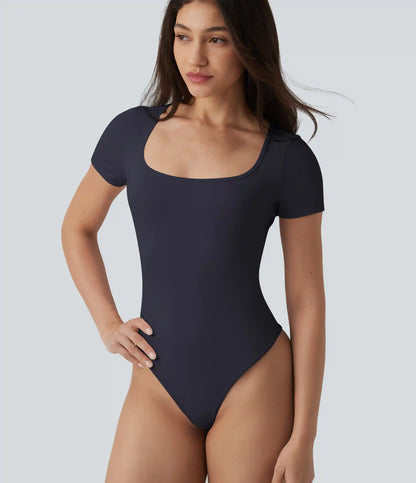 Twisted Backless U-neck Short Sleeve Skinny Casual Bodysuit
