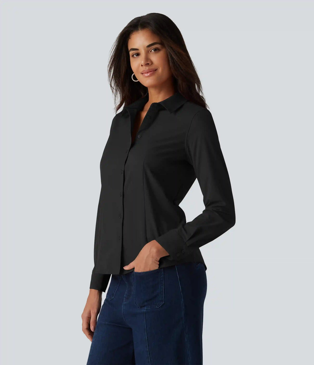 Long Sleeve Curved Hem Work Shirt