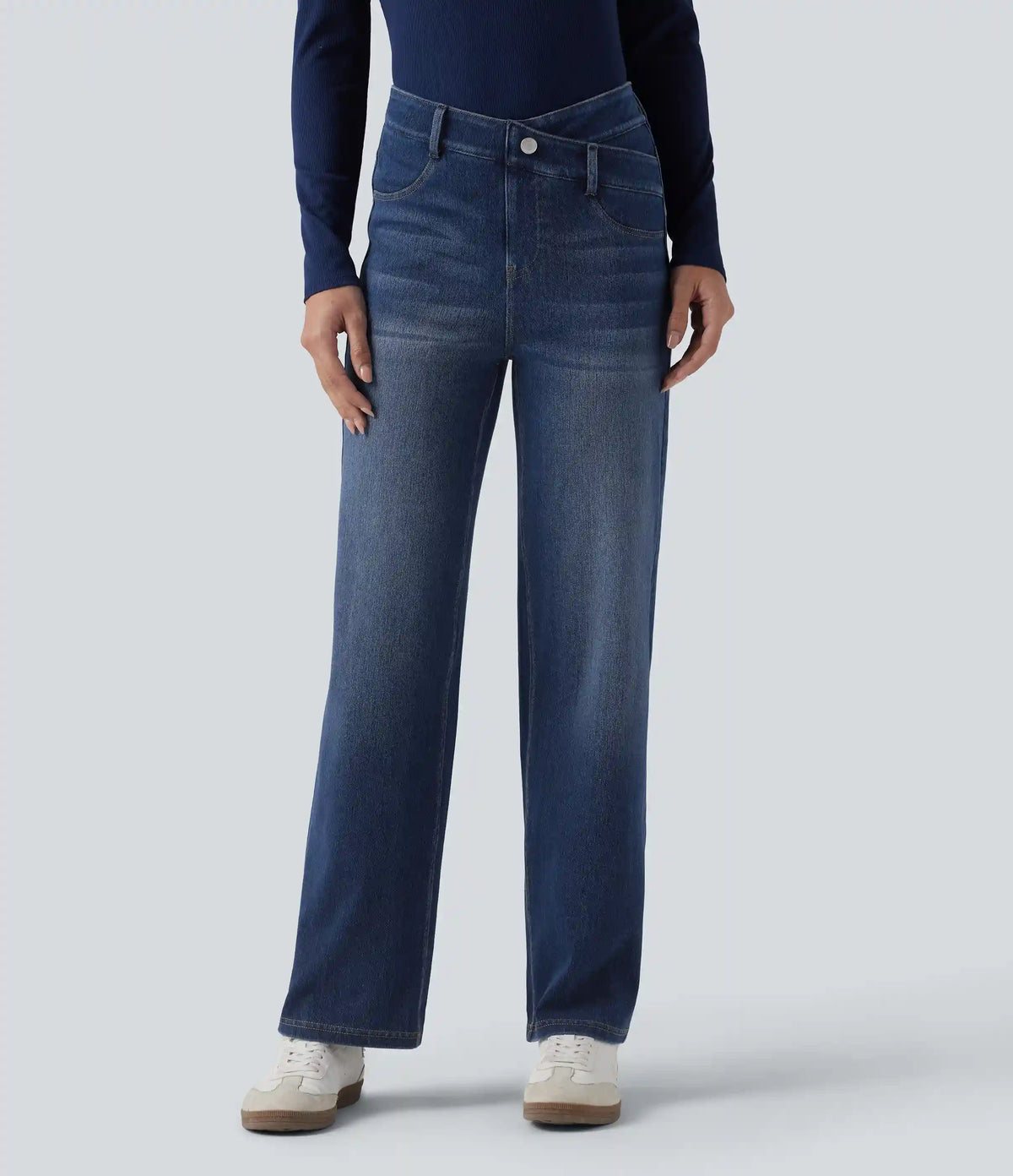 Halara Flex™ Mid Rise Crossover Tummy Control Straight Leg Casual Jeans with Pockets