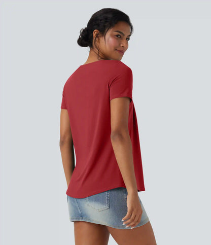 Square Neck Short Sleeve Casual Blouse
