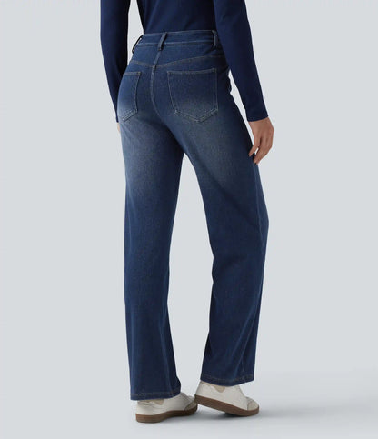 Halara Flex™ Mid Rise Crossover Tummy Control Straight Leg Casual Jeans with Pockets