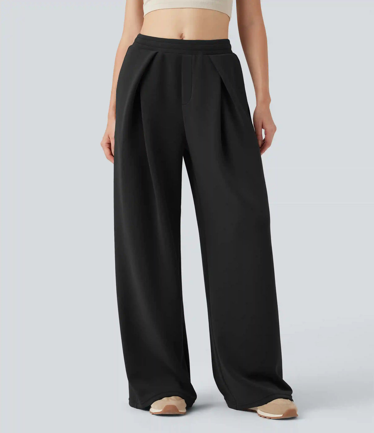 SpacerTek™ Mid Rise Drawstring Crossover Casual Baggy Pants with Pockets