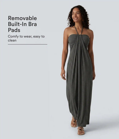 Halter Tie Back Built-in Bra Maxi Dress with Pockets