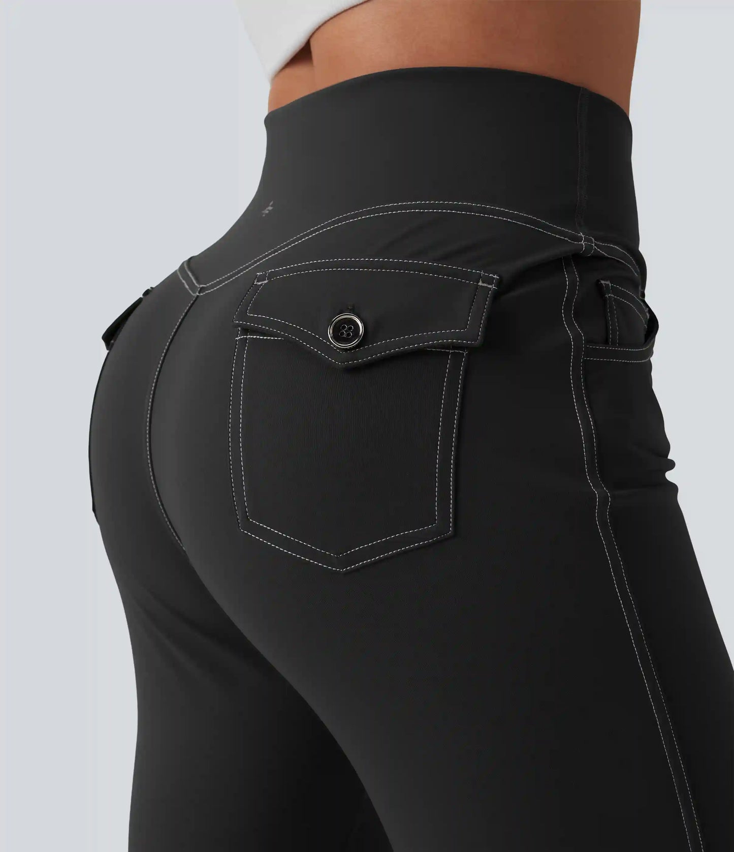 Mid Rise Crossover Super Flare Casual Leggings with Pockets