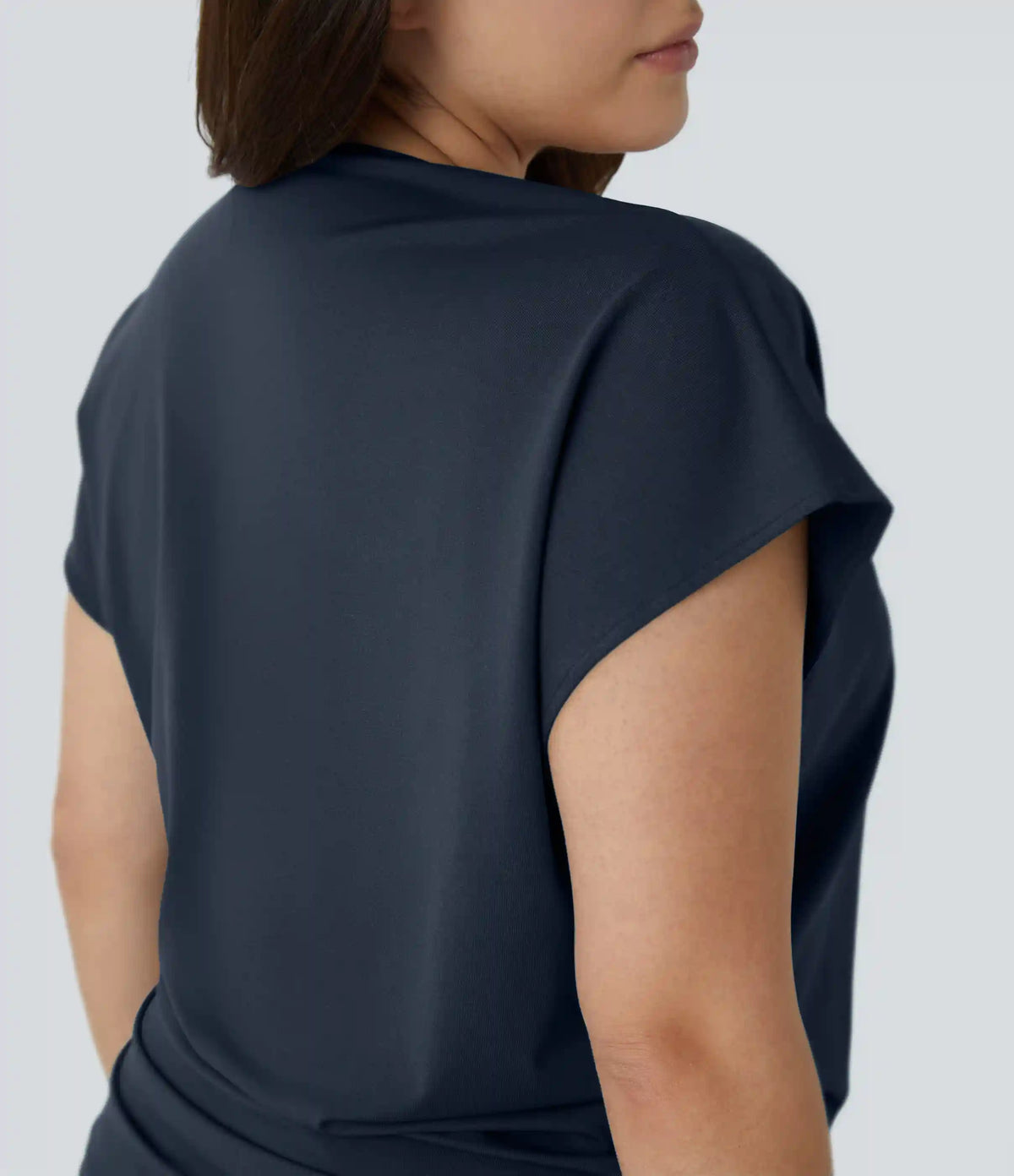 V Neck Cap Sleeve Crossover Ruched Solid Work Plus Size Blouse