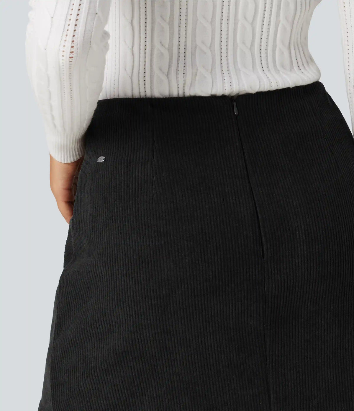 High Waisted A-Line Corduroy Fleece Casual Mini Skirt with Built-in Shorts-Longer Length