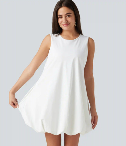 Round Neck Sleeveless Mini Dance Active Bubble Dress with Pockets