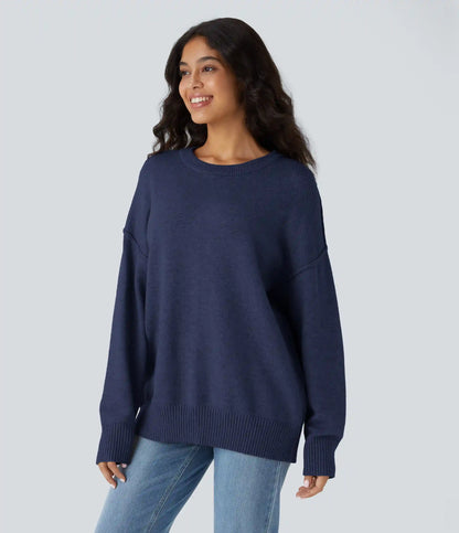 Round Neck Dropped Shoulder Long Sleeve Casual Sweater