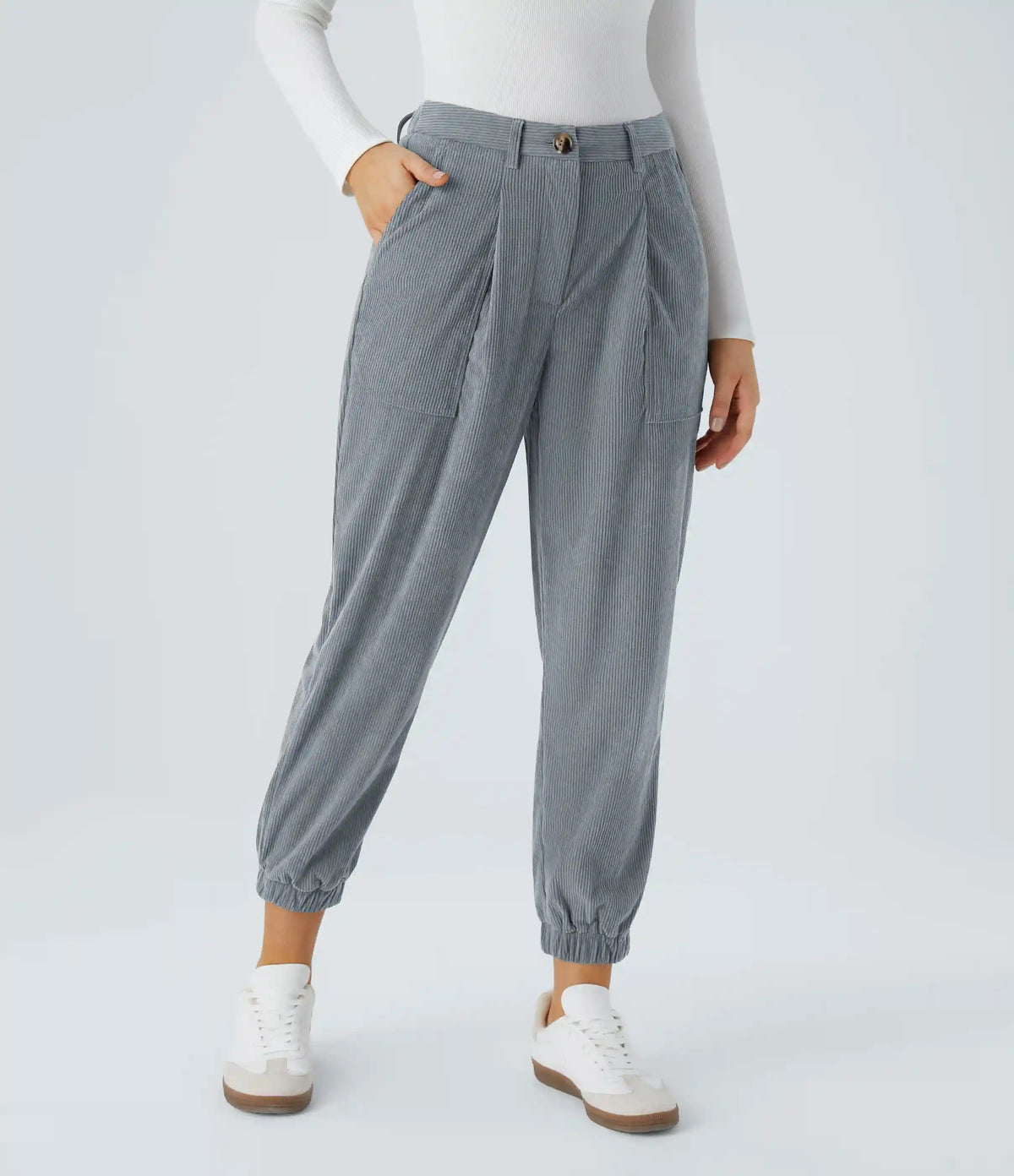 Mid Rise Zipper Pockets Corduroy Casual Joggers