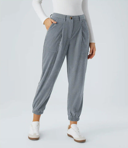 Mid Rise Zipper Pockets Corduroy Casual Joggers