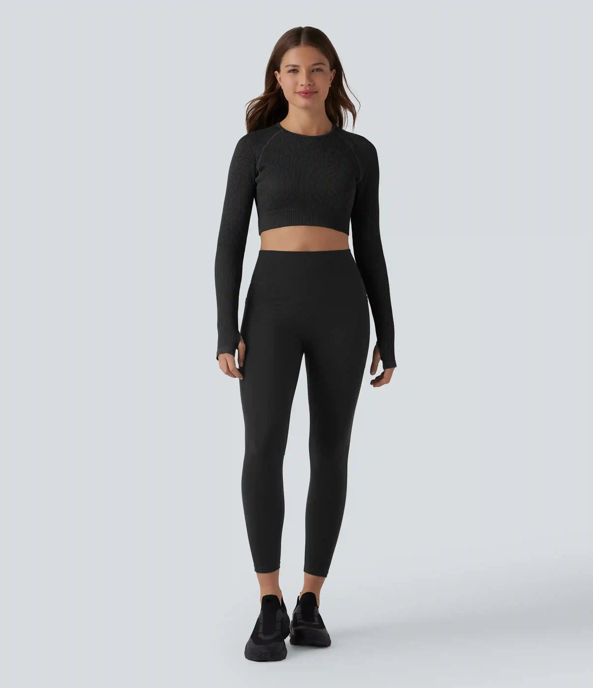 OneForm Seamless Flow Backless Long Sleeve Thumb Holes Cropped Yoga Sports Top