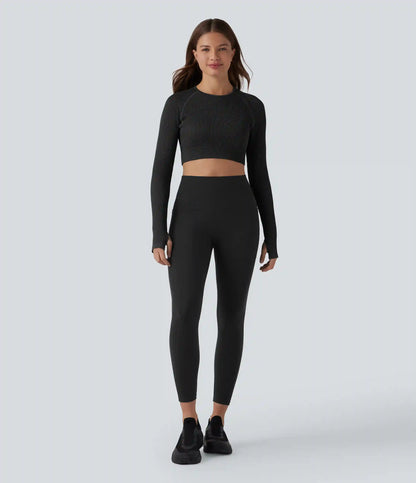 OneForm Seamless Flow Backless Long Sleeve Thumb Holes Cropped Yoga Sports Top