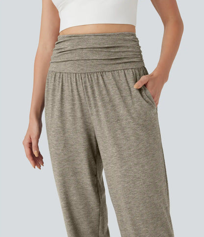 High Waisted Ruched Heathered Yoga Joggers with Pockets
