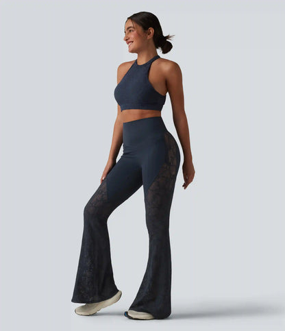 Halara UltraSculpt™ High Waisted Tummy Control Contrast Lace Yoga Flare Leggings with Pockets