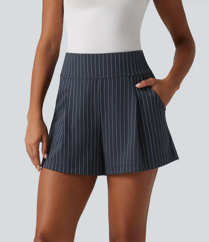 High Waisted InstantCool Stripe Work Shorts 4" with Pockets