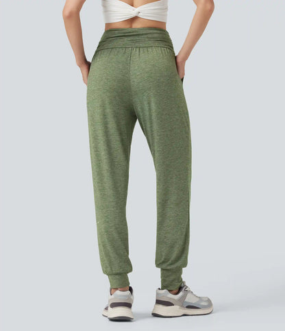 High Waisted Ruched Heathered Yoga Joggers with Pockets