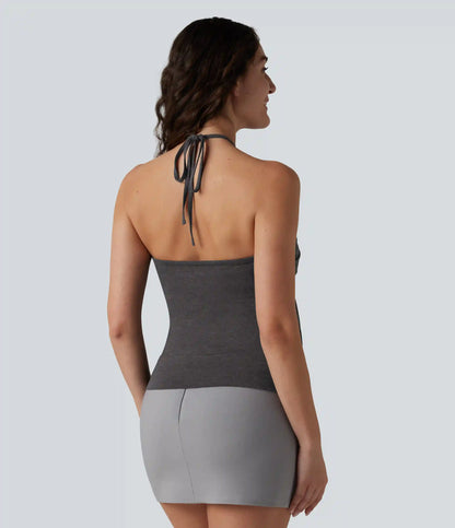 Halter Tie Back Built-in Bra Casual Tank Top