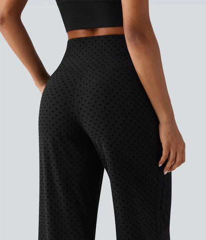Halara UltraSculpt™ Flocked High Waisted V Shaped Tummy Control Straight Leg Polka Dot Yoga Pants with Pockets