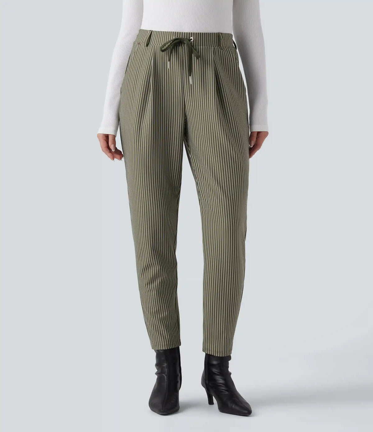 Halara Flex™ Mid Rise Drawstring Tapered Stripe Work Pants with Pockets