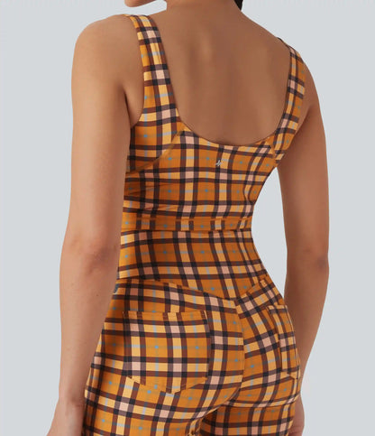 V Neck Plaid InstantCool Cropped Yoga Tank Top