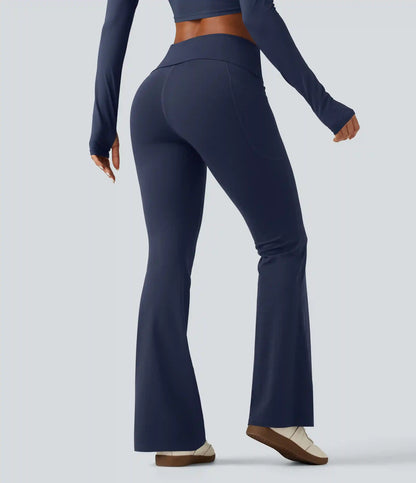 SoftlyZero™ Mid Rise Foldover Flare Yoga Leggings with Pockets