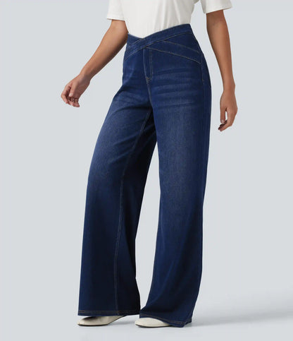Halara Flex™ High Waisted Crossover Bootcut Casual Jeans with Pockets