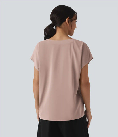 Wrinkle Recovery V-neck Short Sleeve Oversized Work Blouse