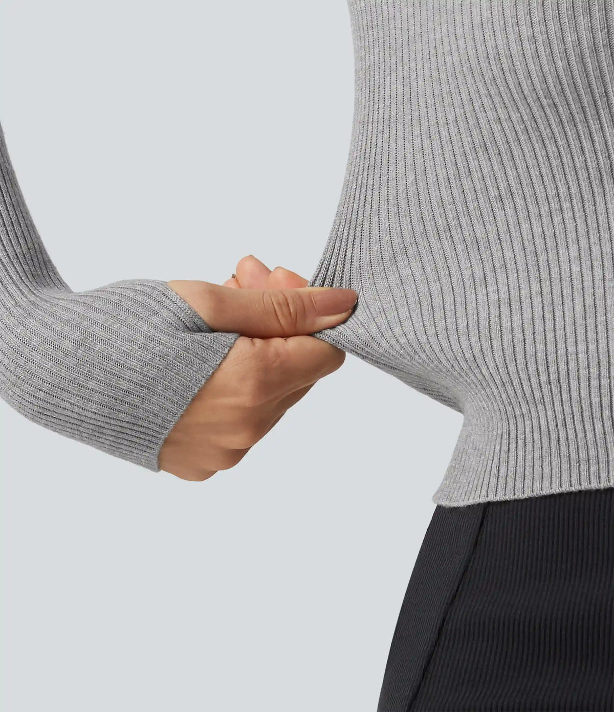 Lapel Long Sleeve Thumb Hole Work Sweater