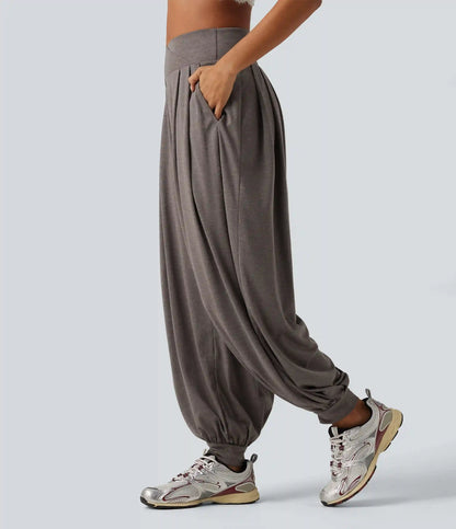 High Waisted Crossover Yoga Balloon Pants with Pockets