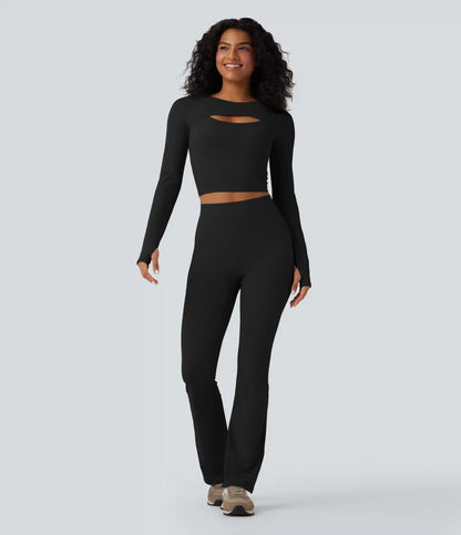 SoftlyZero™ QuickDry Cut Out Long Sleeve Thumb Hole Cropped Yoga Sports Top