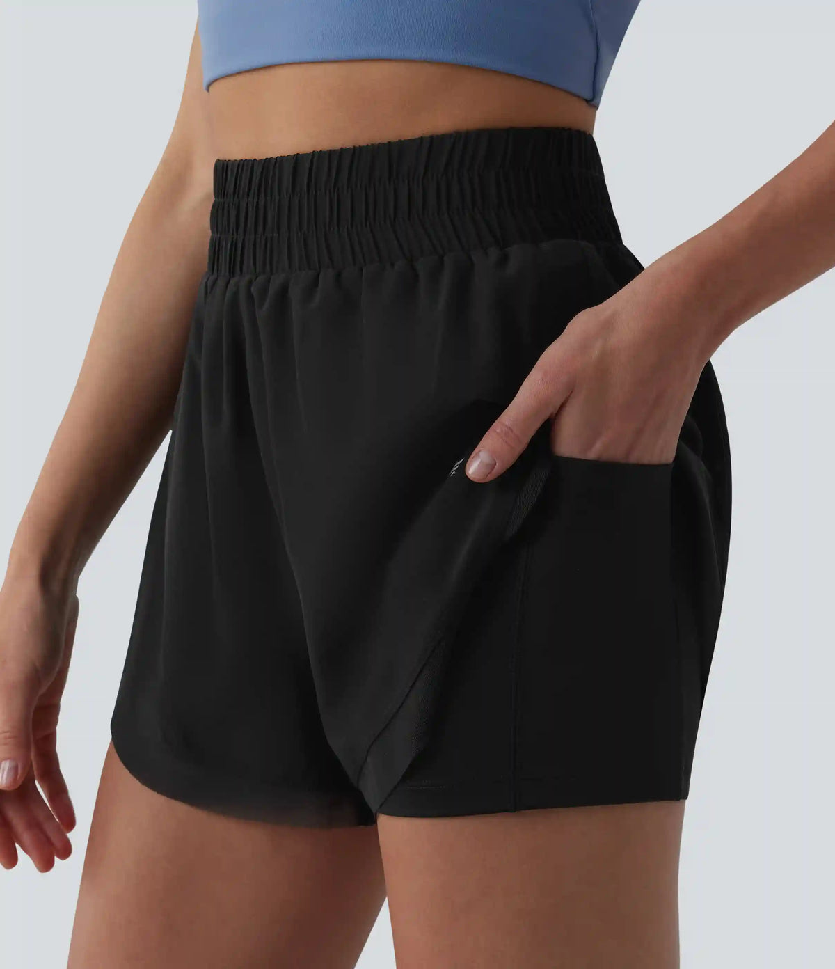 High Waisted Contrast Mesh 2-in-1 Running Shorts with Pockets