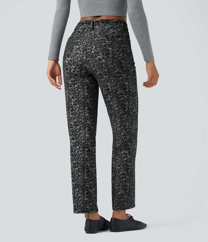 Halara Flex™ Leopard Print High Waisted Straight Leg Casual Jeans with Pockets