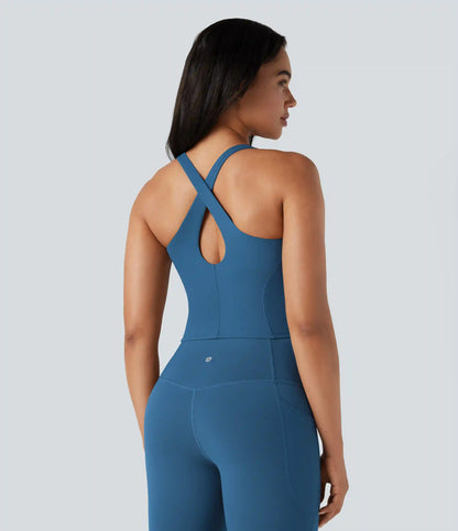 Halara UltraSculpt™ Deep V-neck Push-Up Crisscross Back 2-in-1 Yoga Tank Top