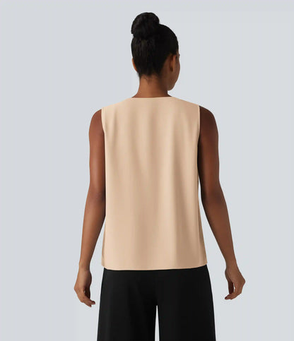 Wrinkle Recovery V Neck Sleeveless Oversized Work Blouse