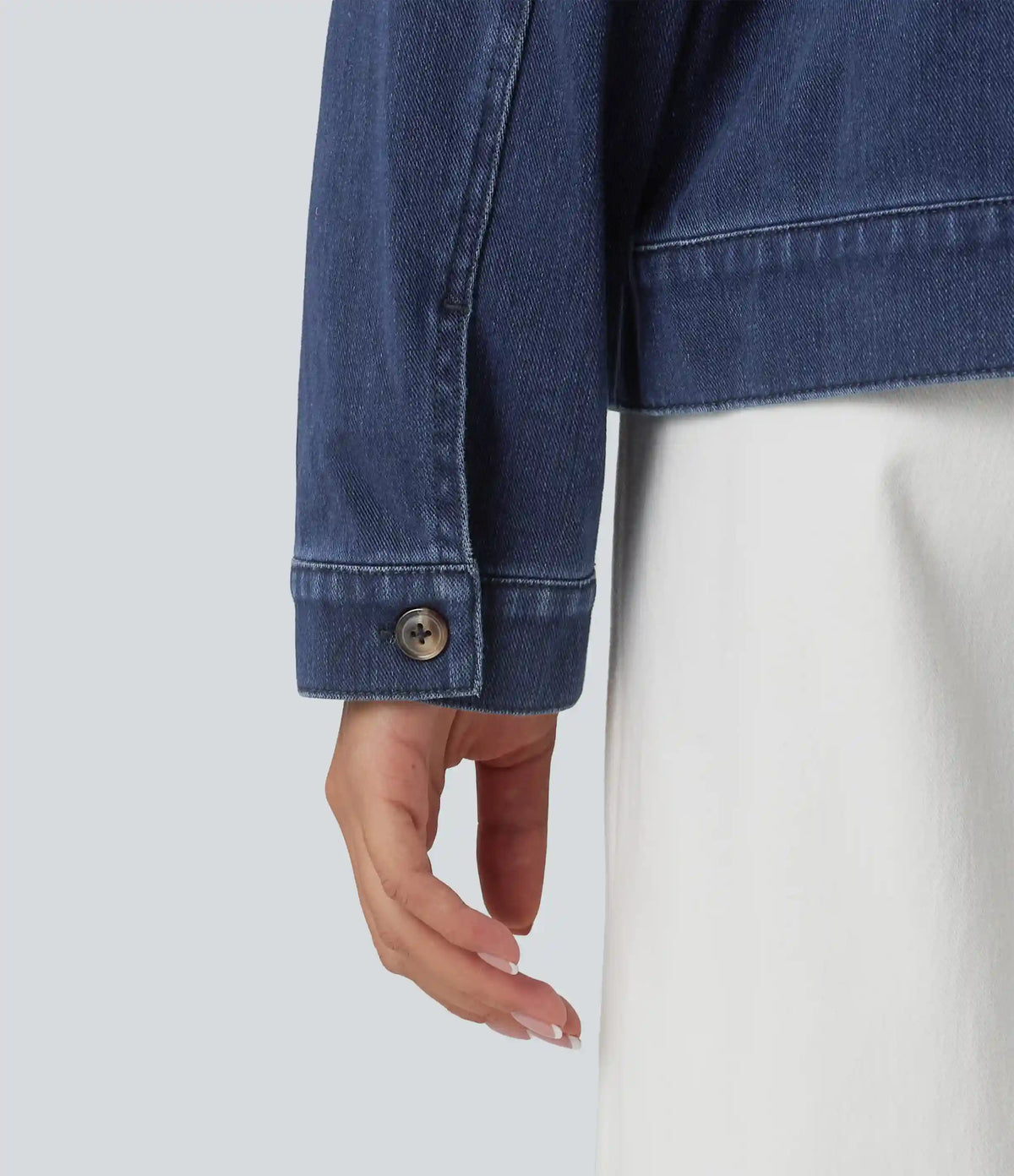 Halara Flex™ Round Neck Long Sleeve Denim Casual Jacket with Pockets