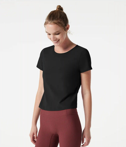 Round Neck Built-in Bra Short Sleeve InstantCool Quick Dry Yoga Sports Top-UPF50+