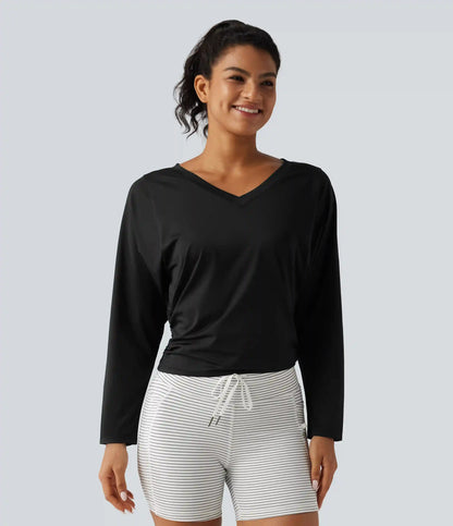 Sweetheart Neck Long Sleeve Ruched Yoga Sports Top