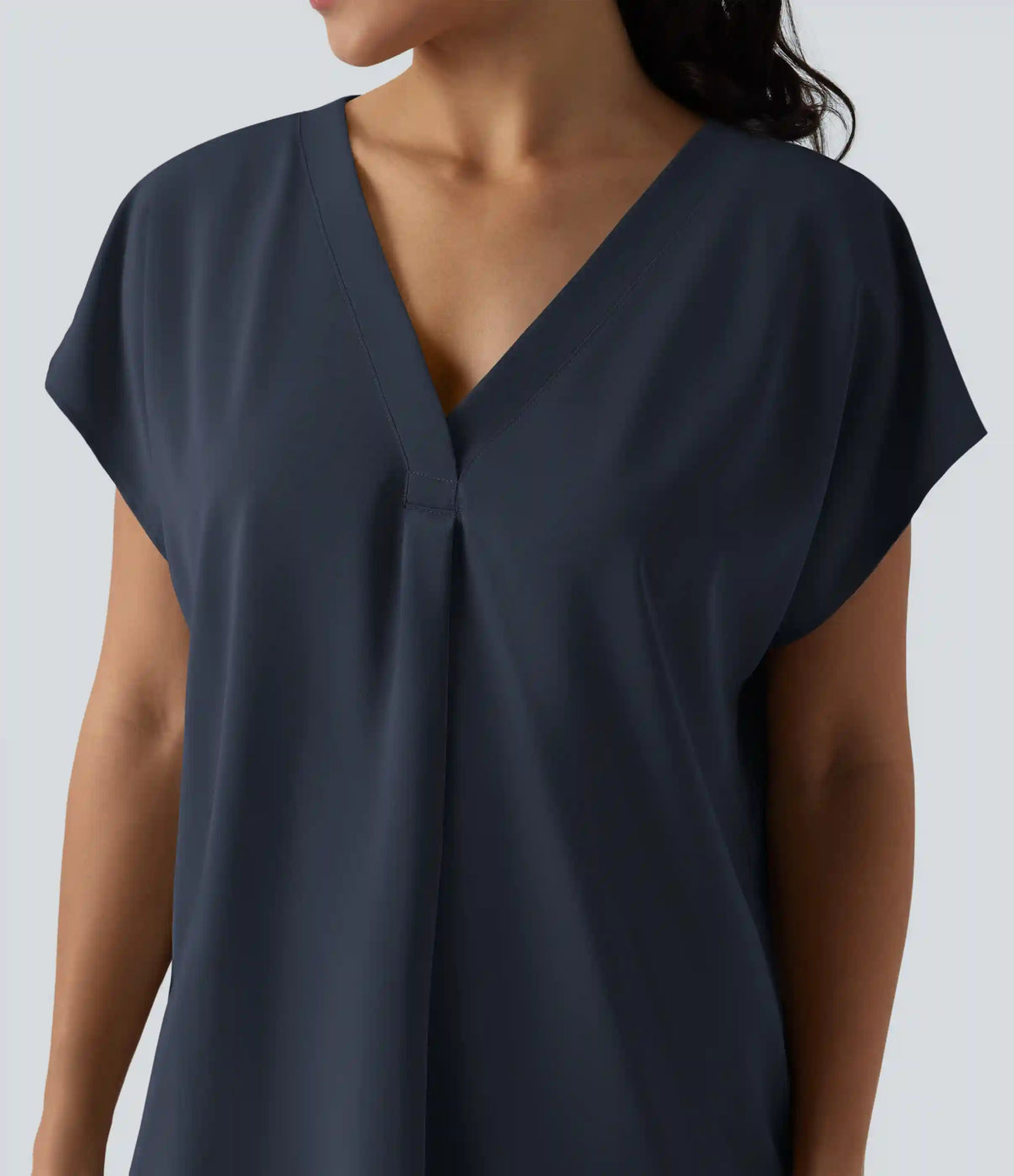 Wrinkle Recovery V-neck Short Sleeve Oversized Work Blouse