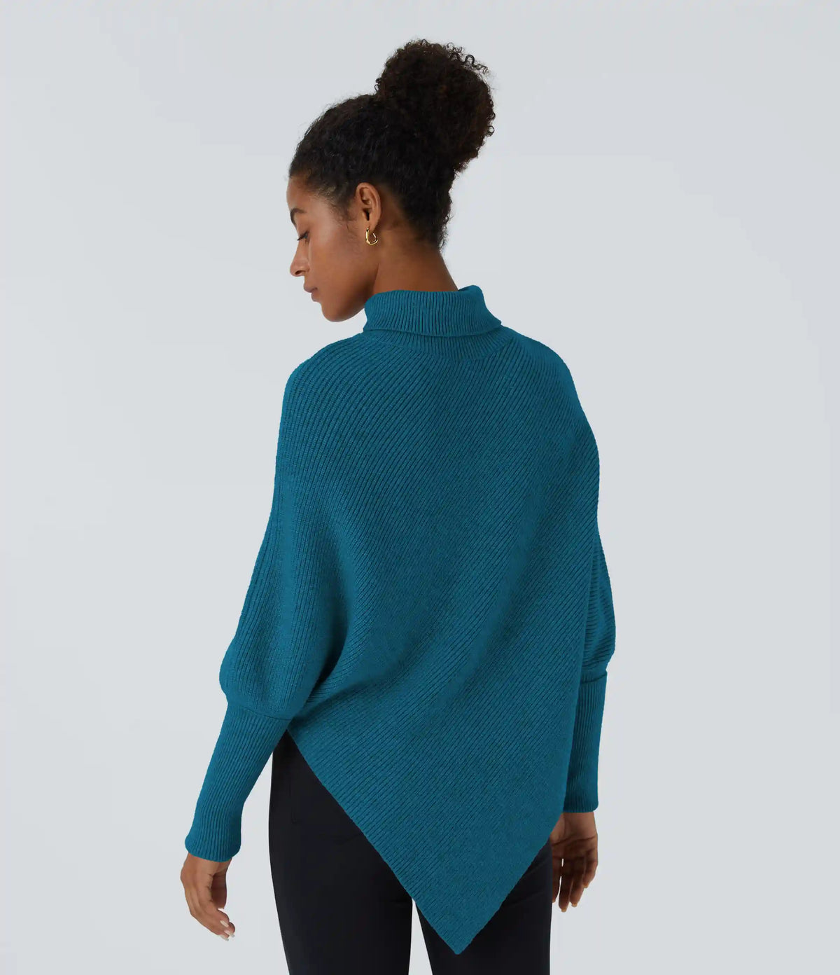 High Neck Long Sleeve Asymmetric Hem Work Sweater