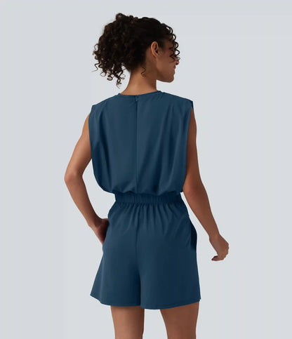 Round Neck Sleeveless Tie-front Cool Touch Casual Romper with Pockets-Easy Peezy-UPF50+