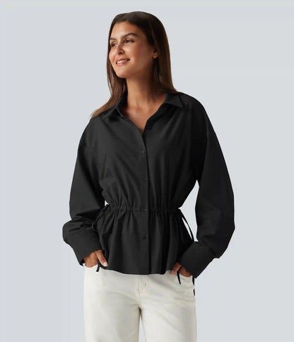 Long Sleeve Ruched Drawstring Casual Shirt