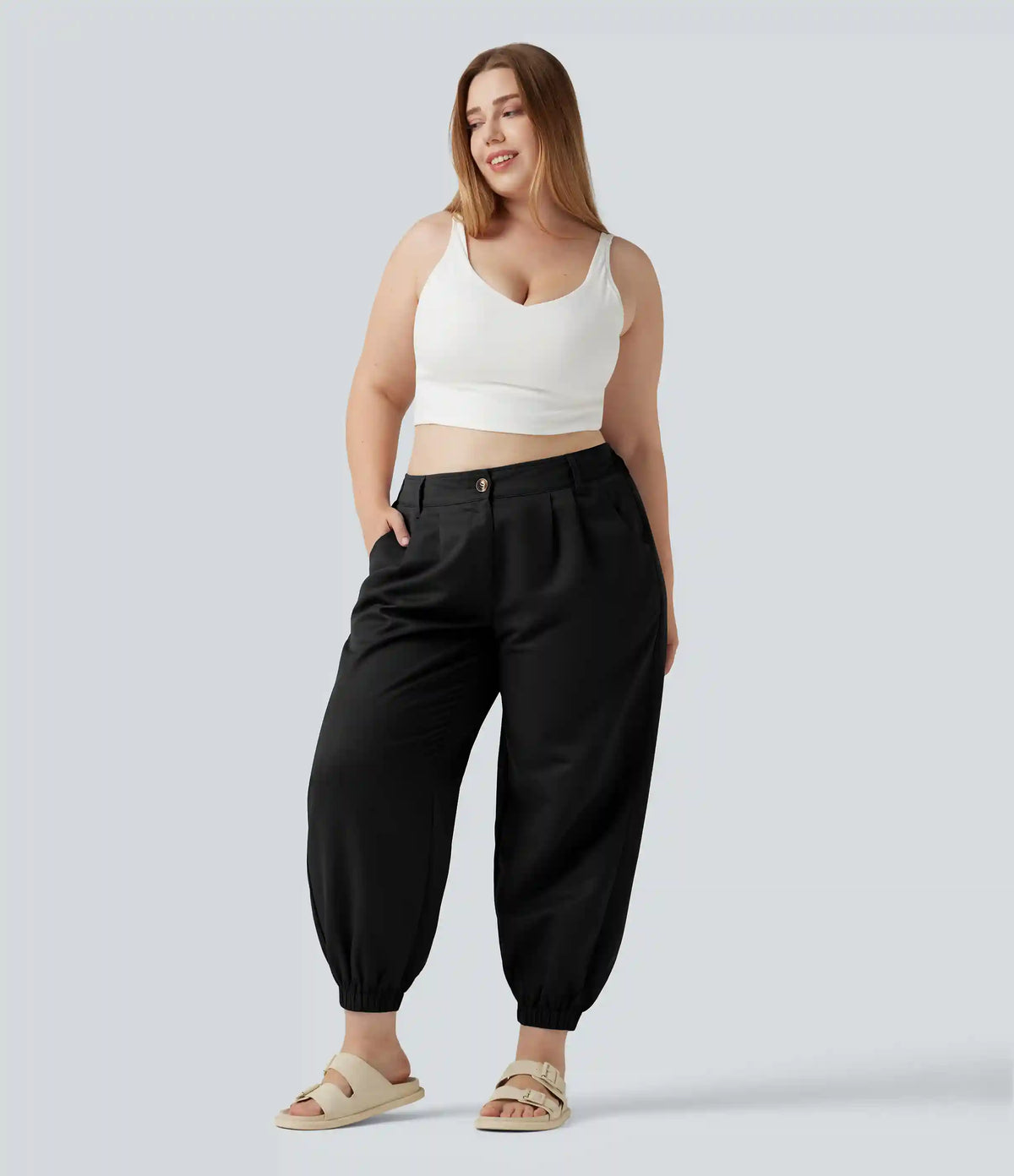 Plus Size Mid Rise Casual Joggers with Pockets