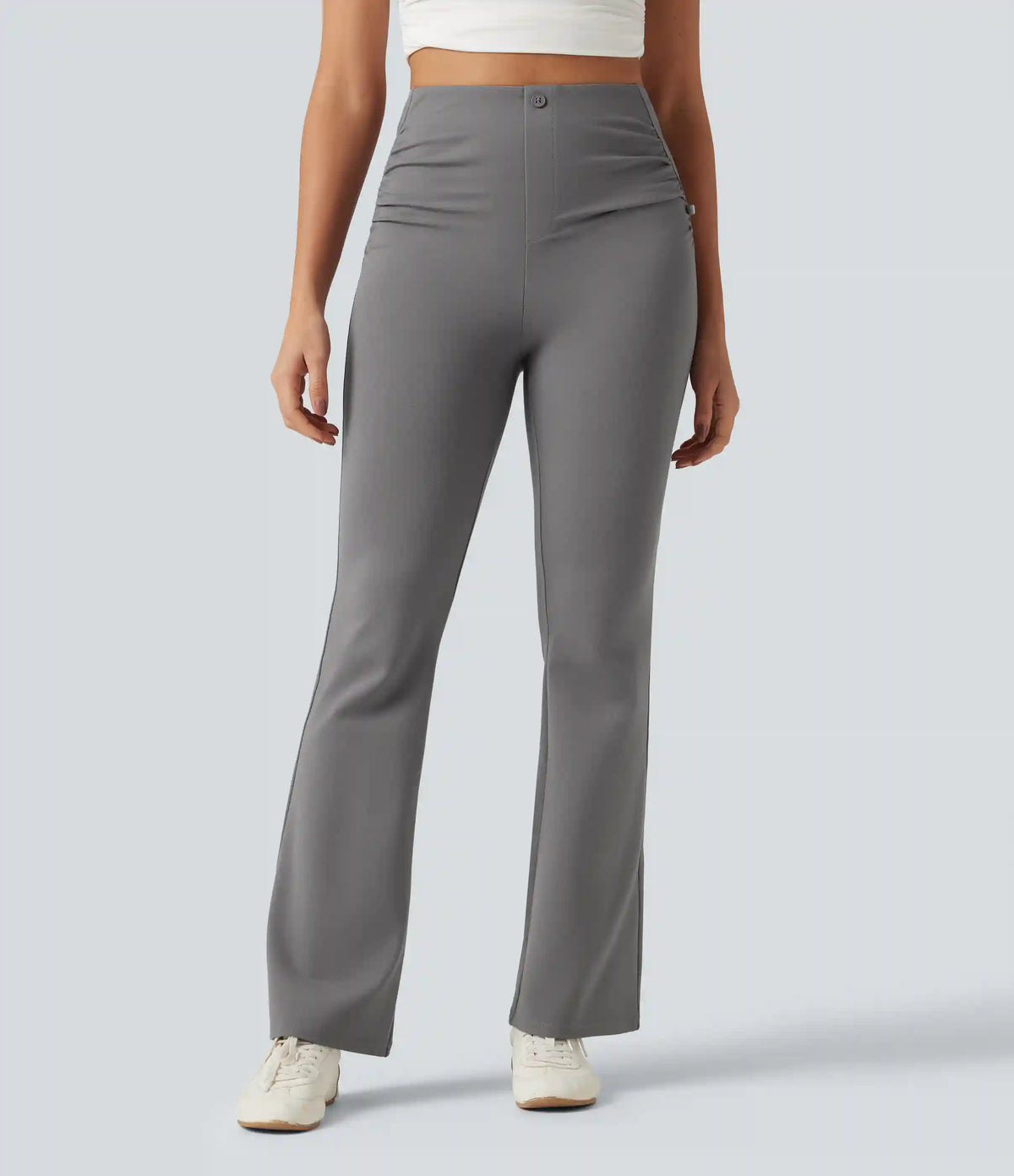 High Waisted Ruched Flare Golf Pants with Pockets-Golf Tee