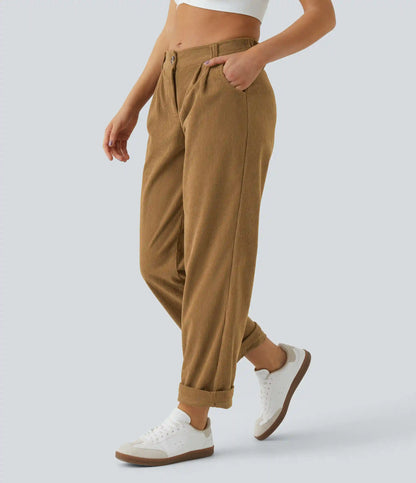 Mid Rise Zipper Pocket Corduroy Casual Pants