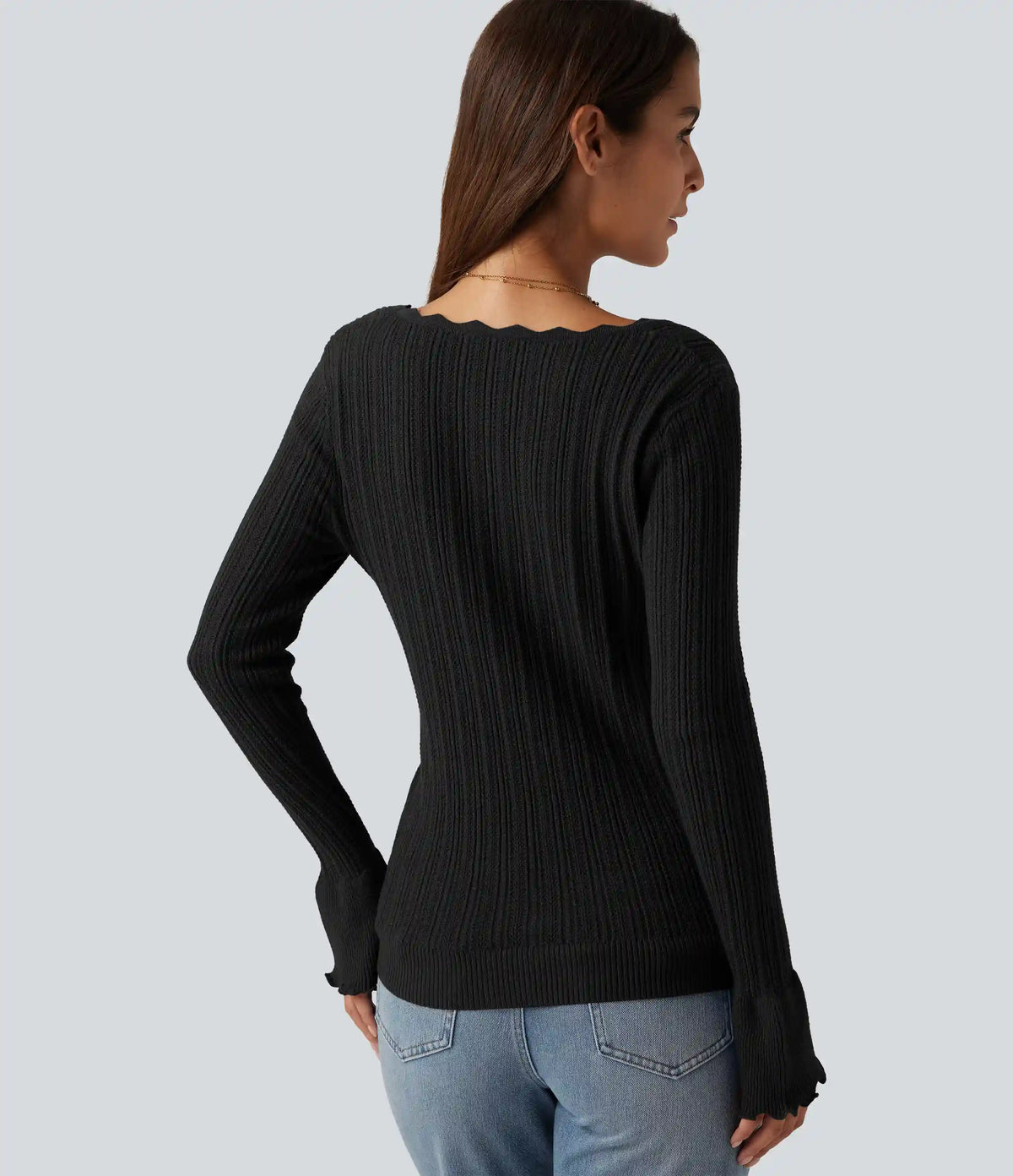 Square Neck Long Sleeve Casual Sweater