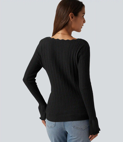 Square Neck Long Sleeve Casual Sweater