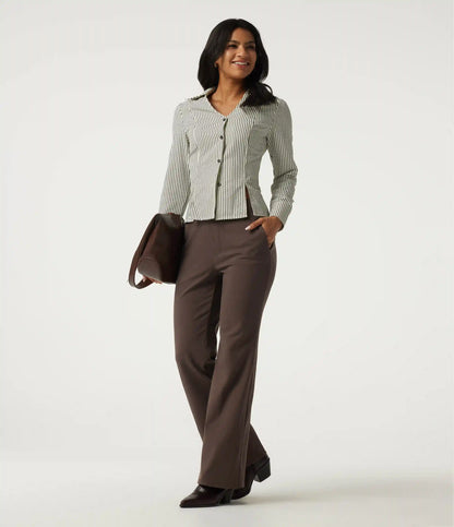 High Waisted Bootcut Work Cotton Pants with Pockets