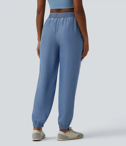 Mid Rise Denim Casual Joggers with Pockets