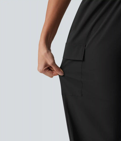 Mid Rise Drawstring Straight Leg Casual Cargo Pants with Pockets