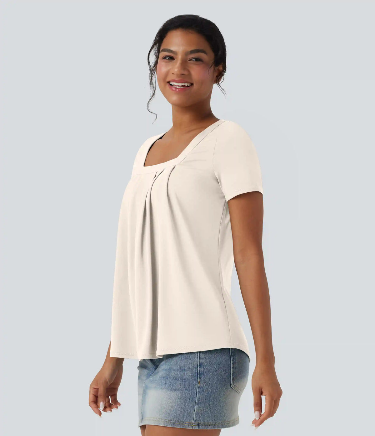Square Neck Short Sleeve Casual Blouse